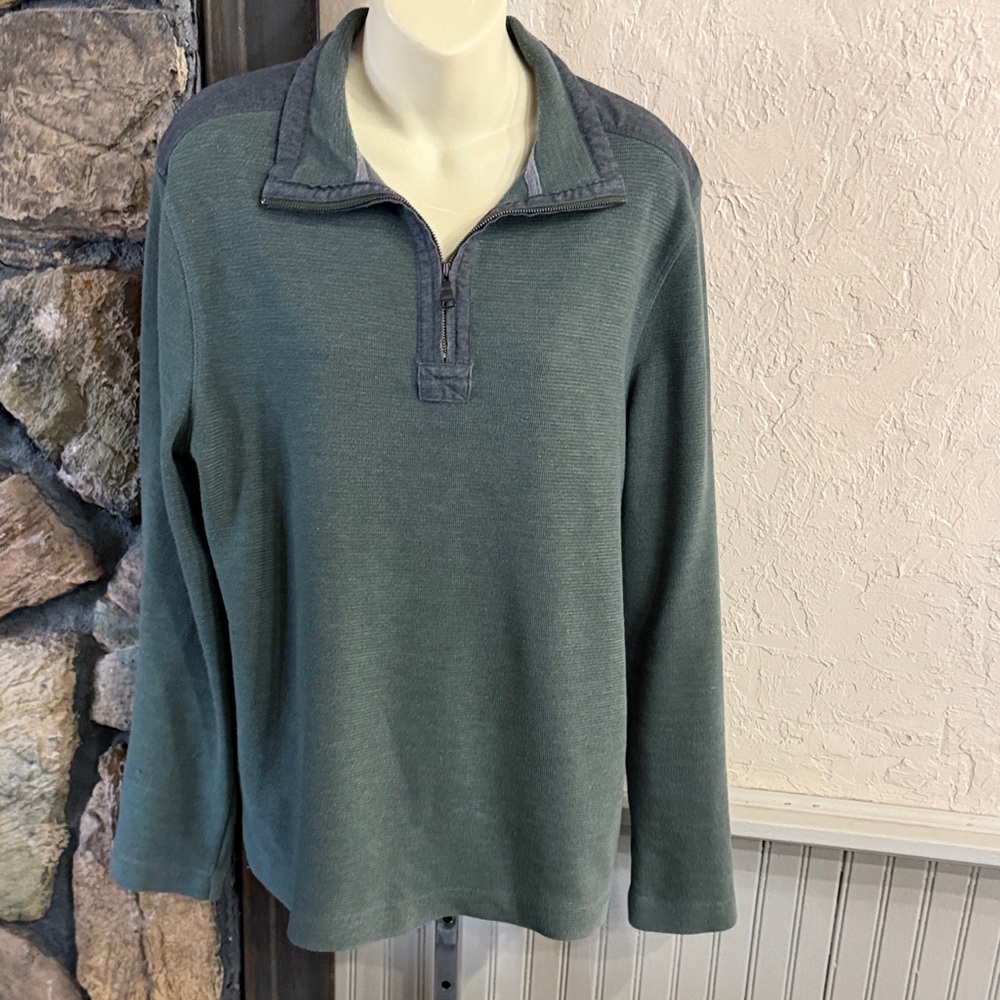 Banana Republic Men's Green Zip-Front Knit Pullover with Dark Trim